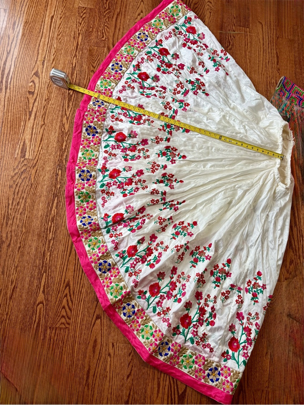 White Floral Embroidered 3 piece Chaniya Choli with Pink Border